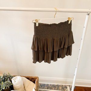 Hayden Girls Smocked Ruffle Tiered Mini Skirt in Olive Green - XL